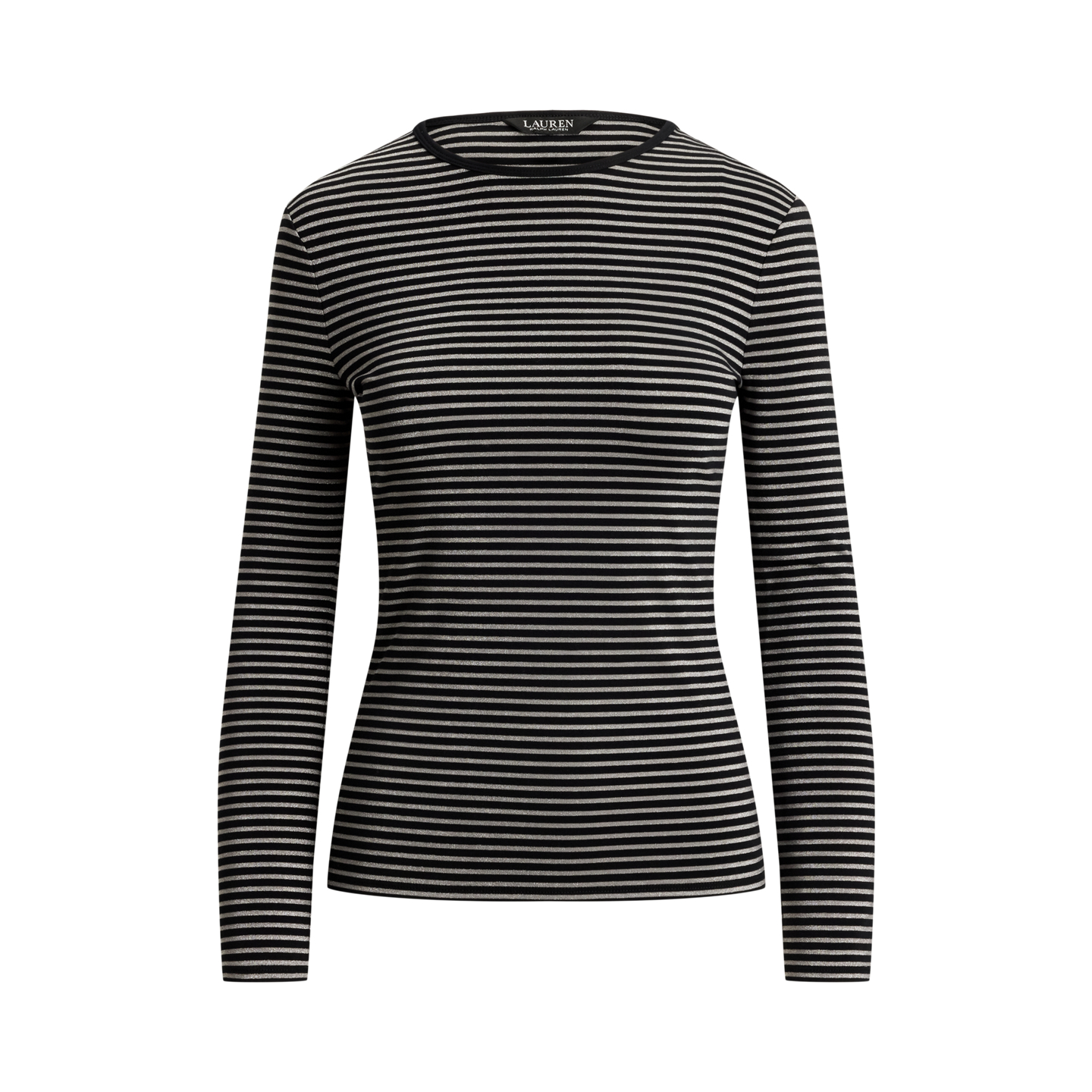 Женская футболка Ralph Lauren Striped Cotton-Blend Long-Sleeve, цвет: Чёрный / Оловянный — фото 5