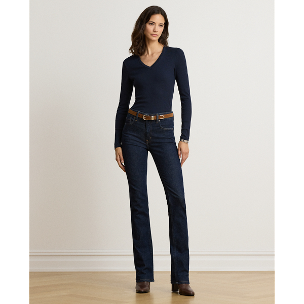 Lauren Navy Rib-Knit Long-Sleeve V-Neck Top Lauren Petite 4