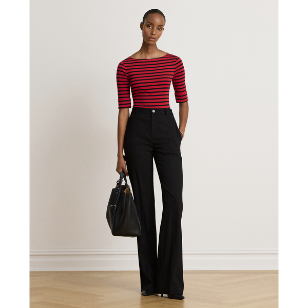 Striped Stretch Cotton Boatneck Tee