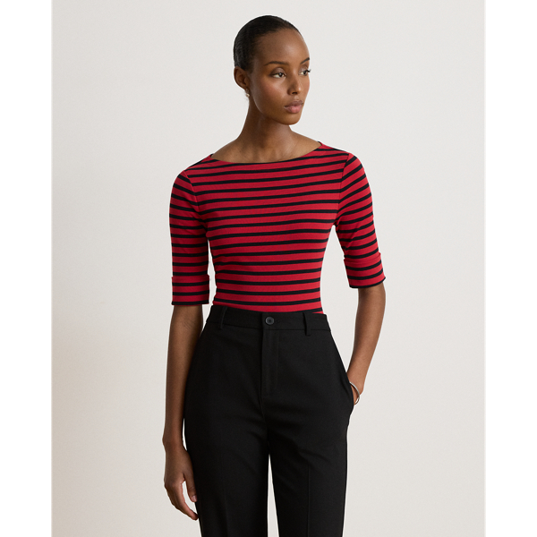 Striped Stretch Cotton Boatneck Tee