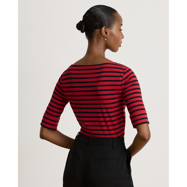 Striped Stretch Cotton Boatneck Tee