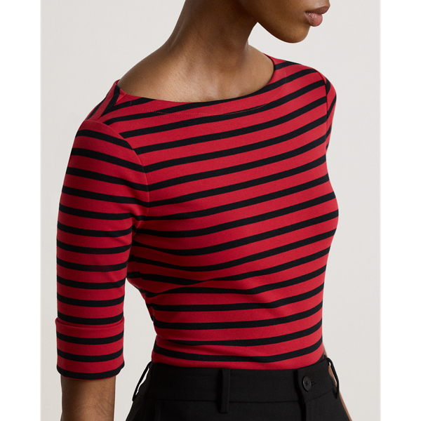 Striped Stretch Cotton Boatneck Tee