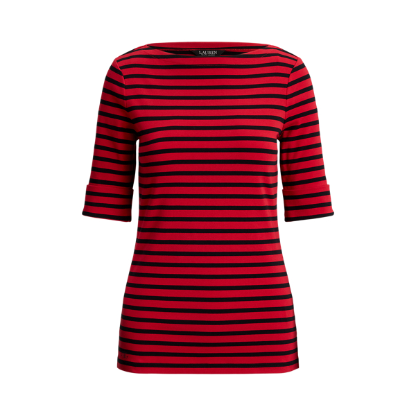 Striped Stretch Cotton Boatneck Tee