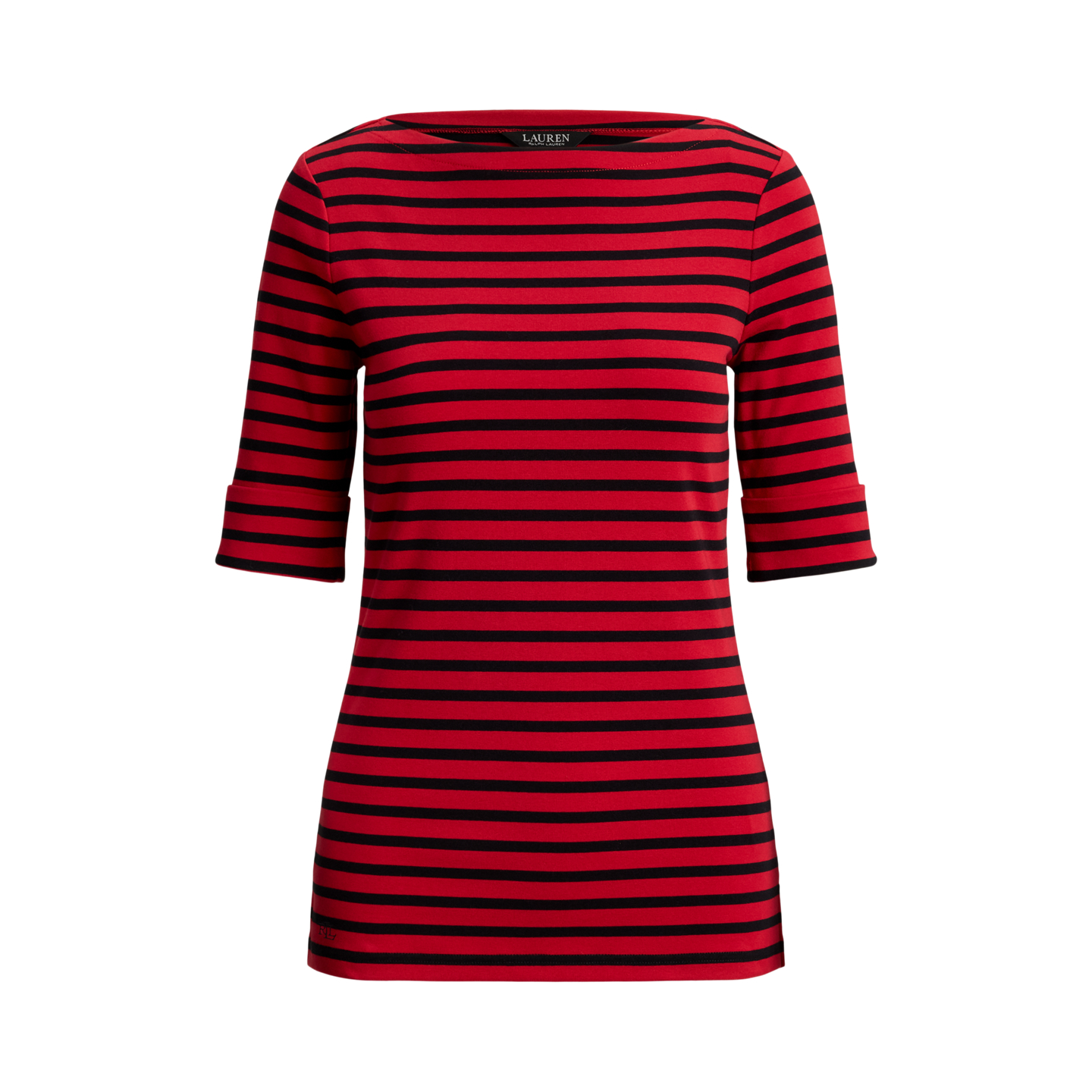 Женская футболка Ralph Lauren Striped Stretch Cotton Boatneck, цвет: Красный / Чёрный — фото 5