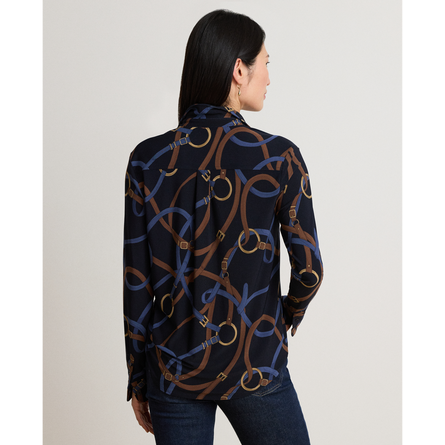 Женская рубашка Ralph Lauren Belting-Print Stretch Jersey, цвет: Тёмно-синий разноцветный — фото 2