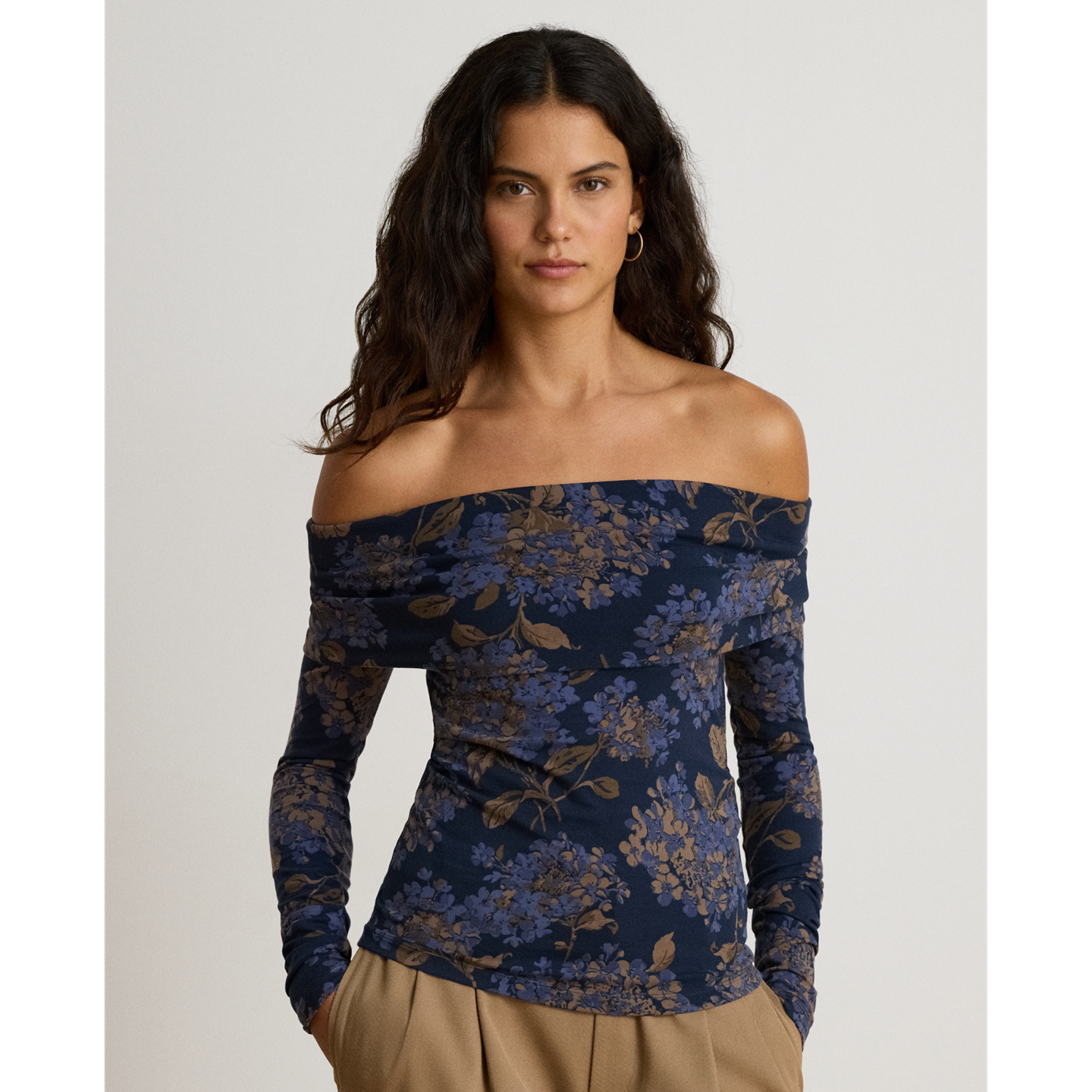 Женский топ Ralph Lauren Floral Jersey Off-the-Shoulder, цвет: Тёмно-синий разноцветный — фото 5