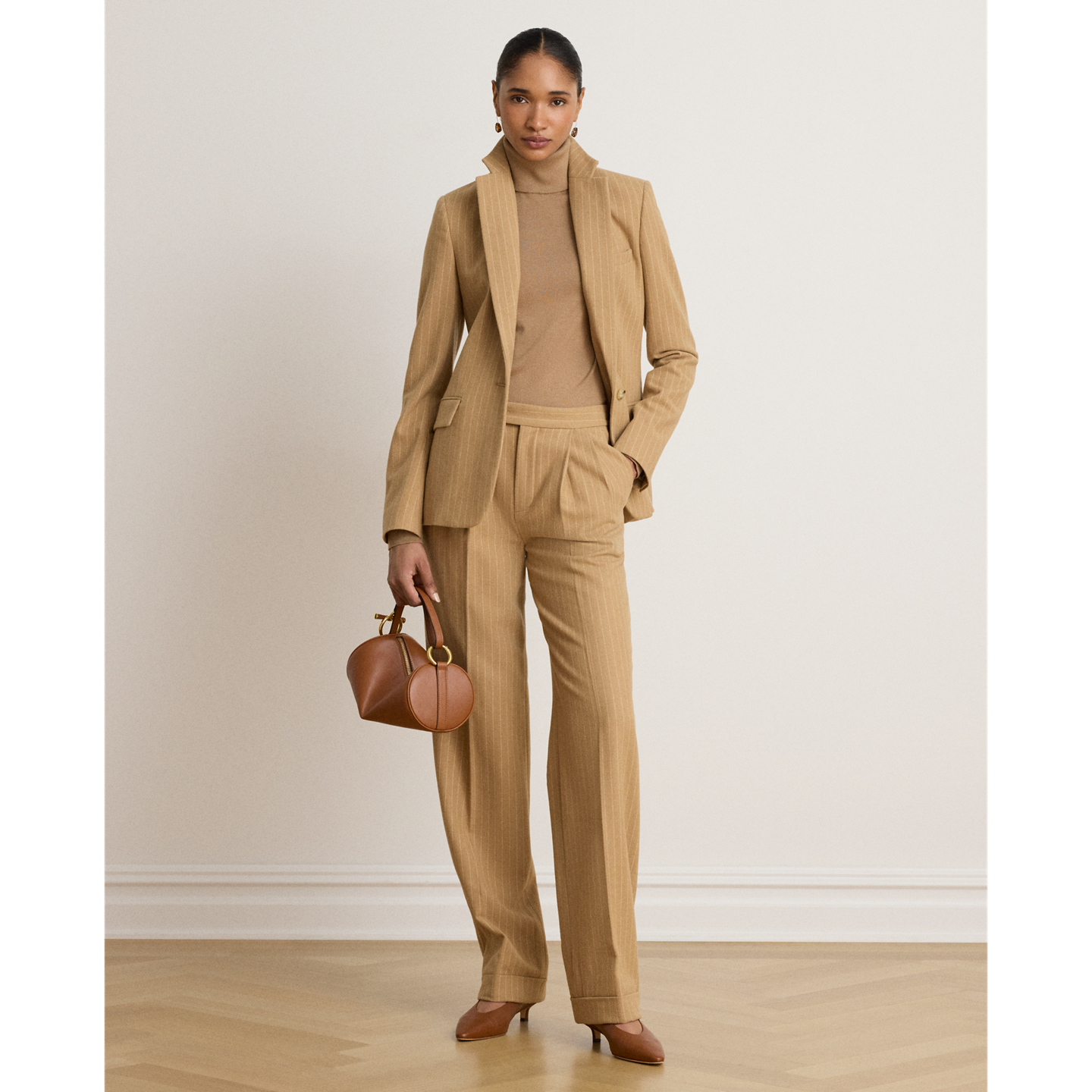 Женский пиджак Ralph Lauren Pinstripe Wool-Blend Twill, цвет: Рыжевато-коричневый разноцветный — фото 1
