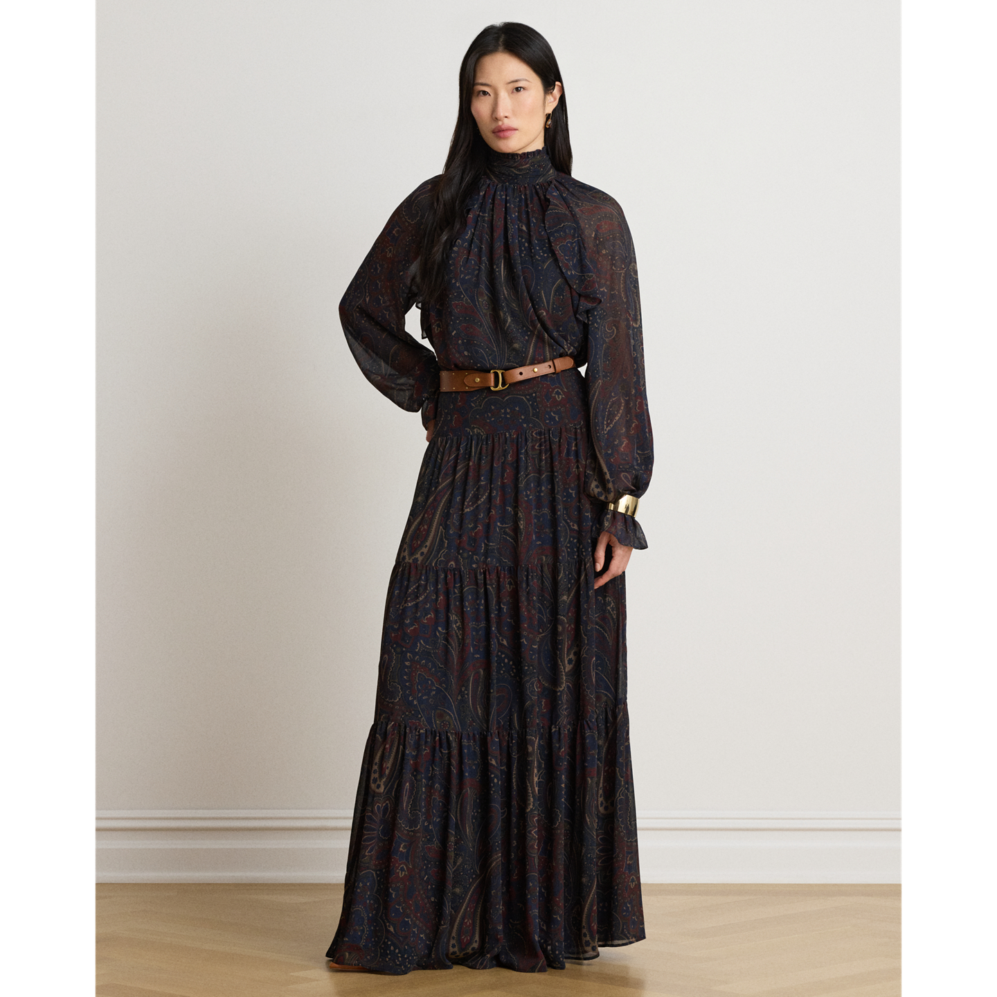 Женские юбки Ralph Lauren Paisley Georgette Tiered Maxiskirt, цвет: Тёмно-синий разноцветный — фото 3