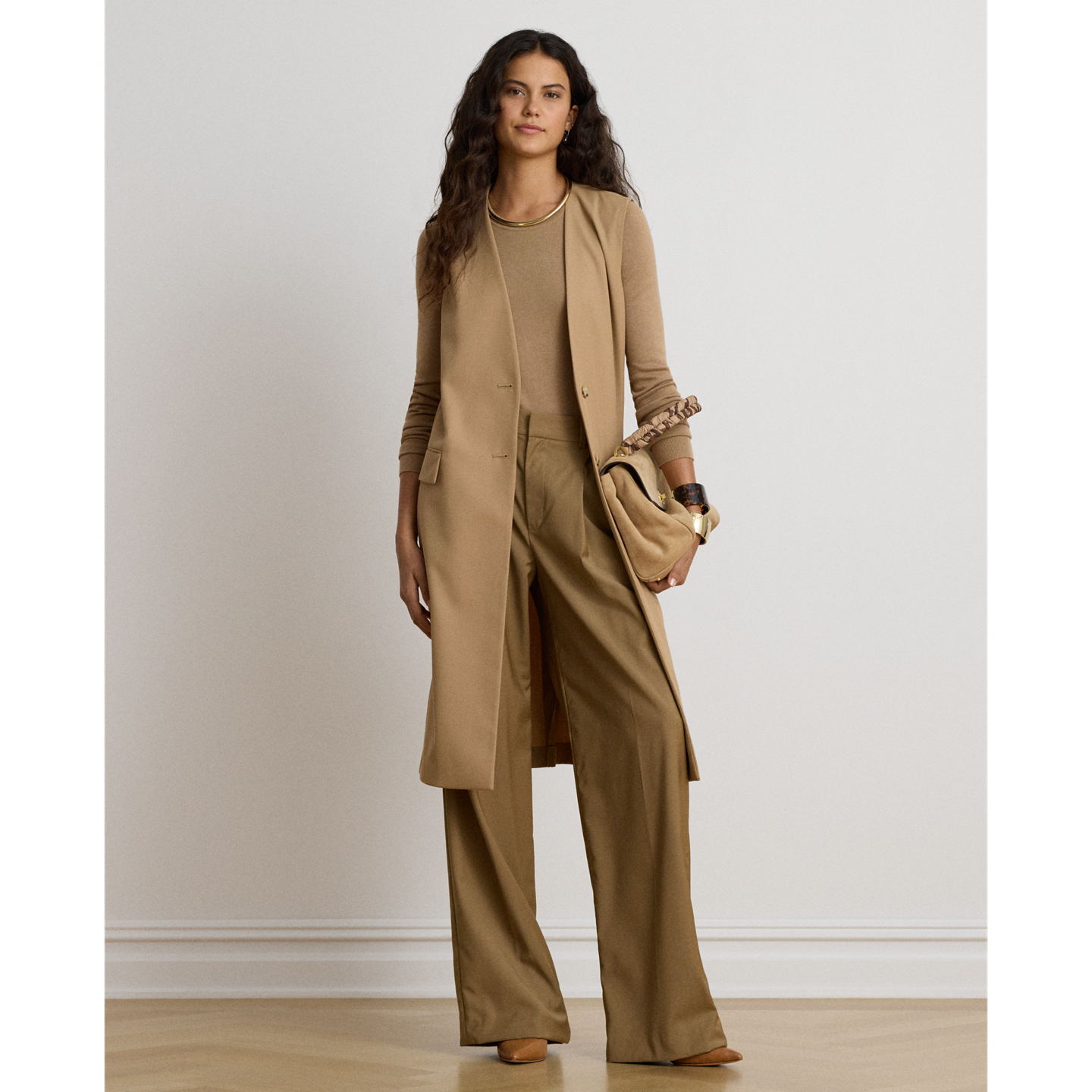 Женский жилет Ralph Lauren Wool-Blend Twill Longline, цвет: Верблюжий — фото 5