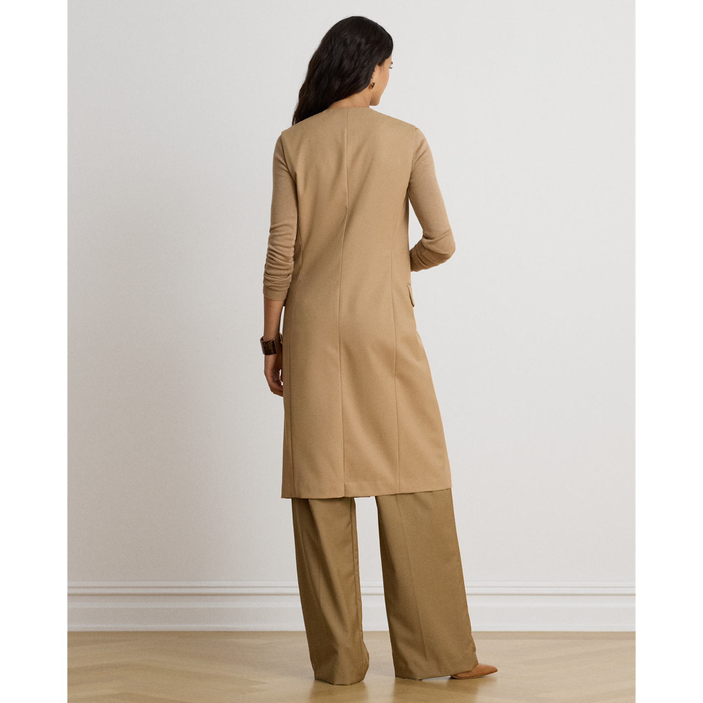 Женский жилет Ralph Lauren Wool-Blend Twill Longline, цвет: Верблюжий — фото 2