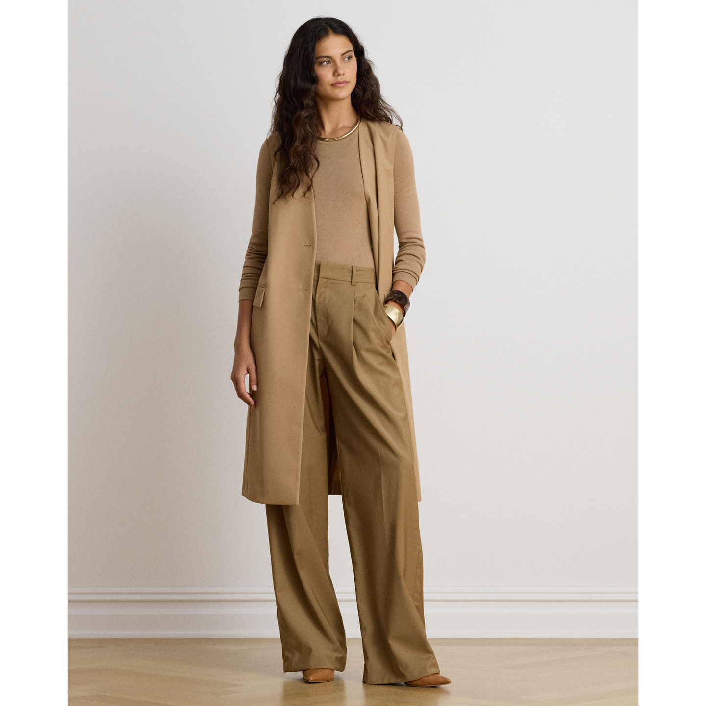 Женский жилет Ralph Lauren Wool-Blend Twill Longline, цвет: Верблюжий — фото 4