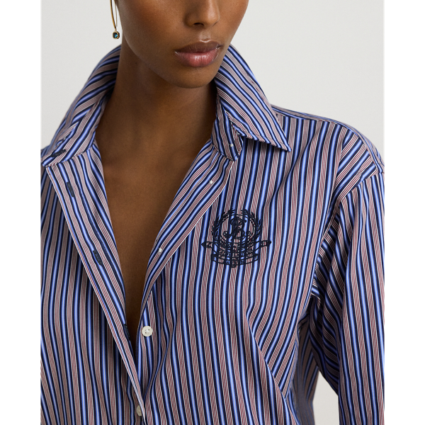 Navy/Orange Multi Relaxed Fit Striped Broadcloth Shirt Lauren Petite 5