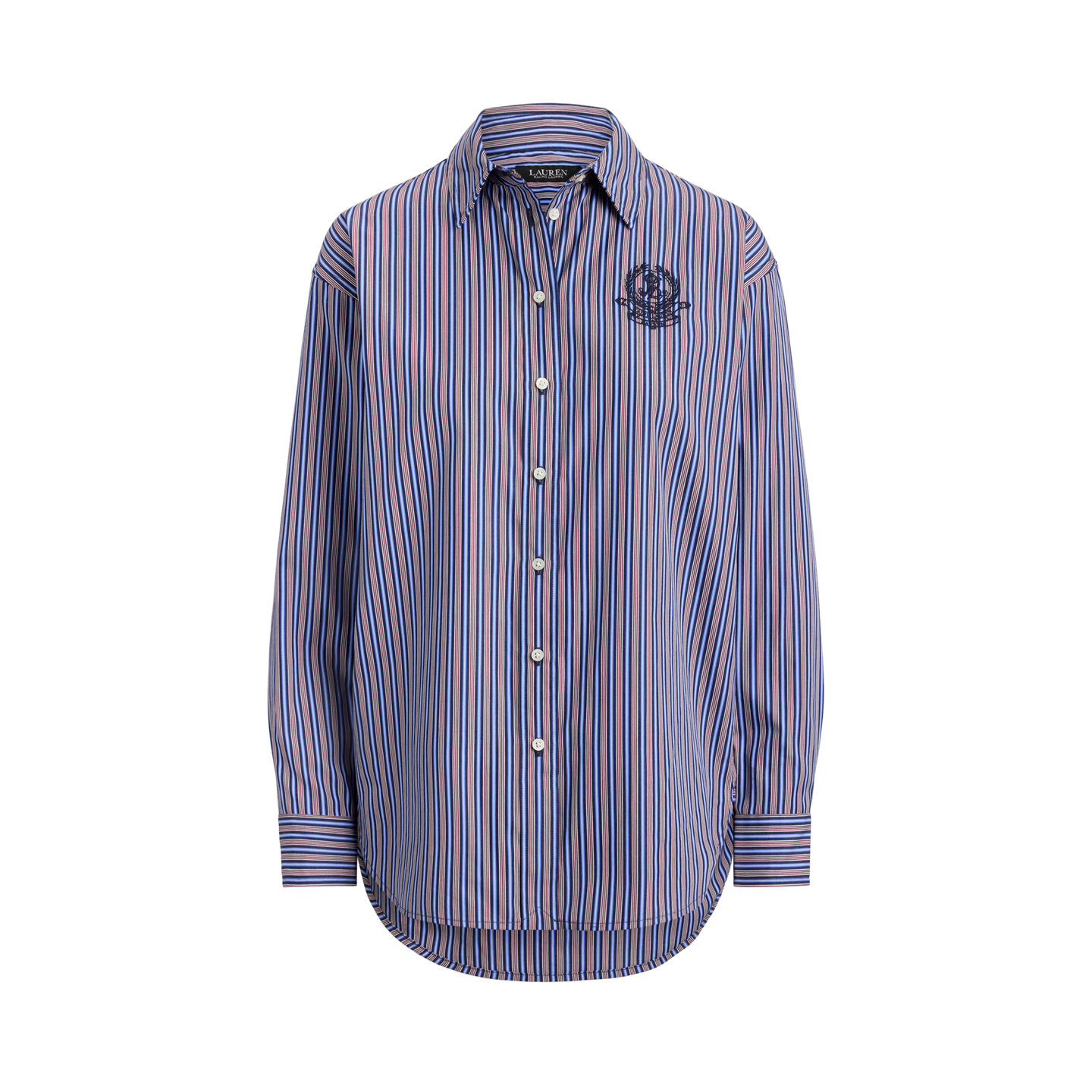 Женская рубашка Ralph Lauren Relaxed Fit Striped Broadcloth, цвет: Тёмно-синий / Оранжевый разноцветный — фото 6