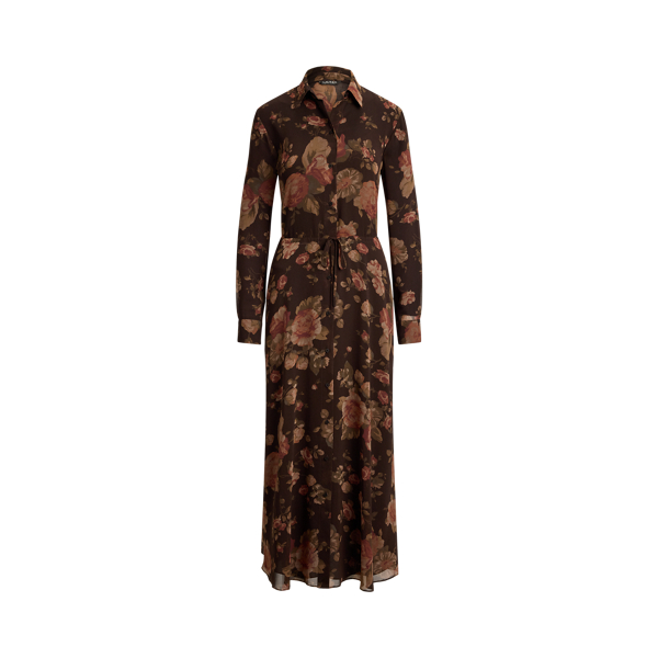 Brown Multi Floral Chiffon Shirtdress Lauren Petite 2