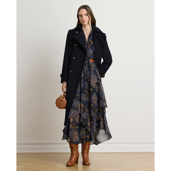 Navy Multi Floral Crinkle Georgette Tie-Neck Dress Lauren Petite 7