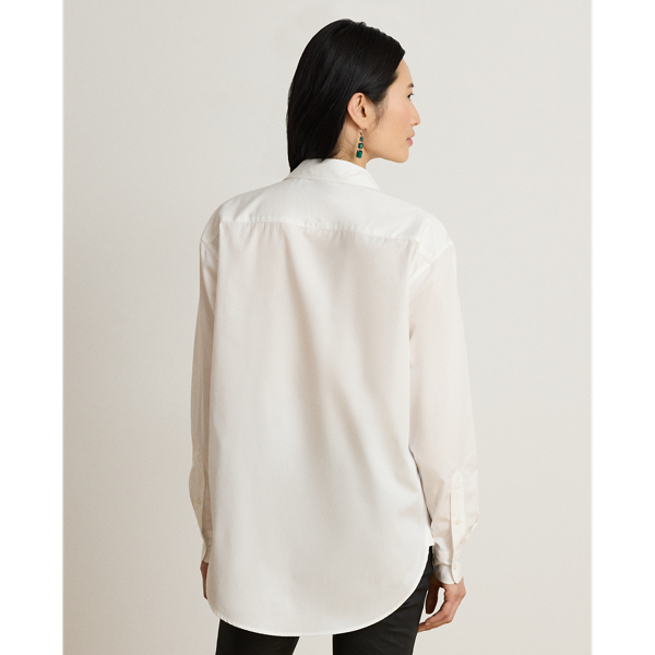 White Relaxed Fit Rhinestone-Bullion Shirt Lauren Petite 5