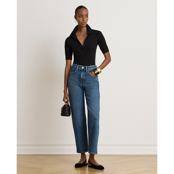Jersey Elbow-Sleeve Collared Top