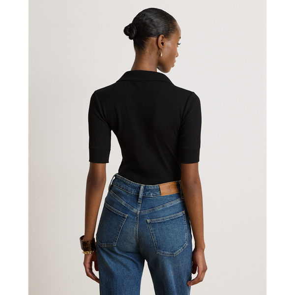Jersey Elbow-Sleeve Collared Top