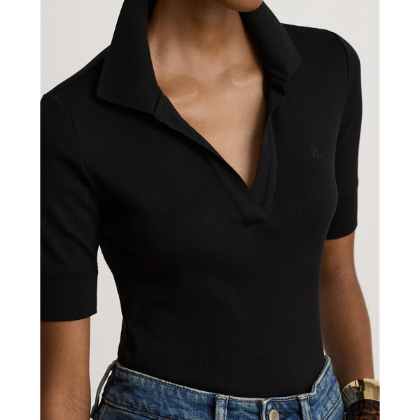 Jersey Elbow-Sleeve Collared Top