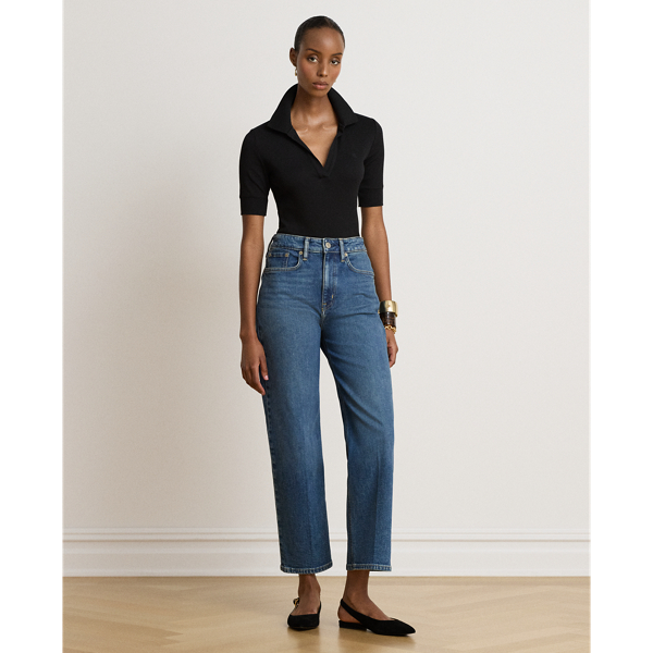 Jersey Elbow-Sleeve Collared Top