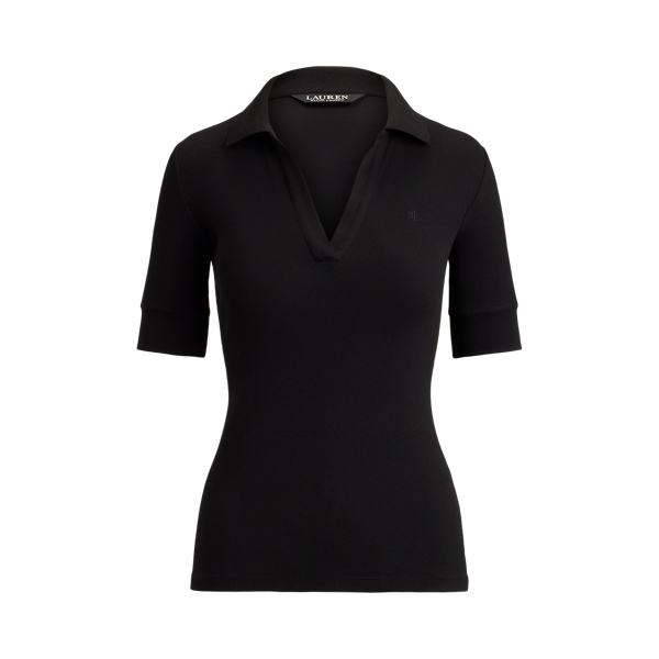 Jersey Elbow-Sleeve Collared Top