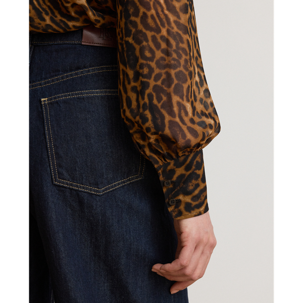 Tan Multi Ocelot-Print Chiffon Tie-Neck Blouse Lauren Petite 7