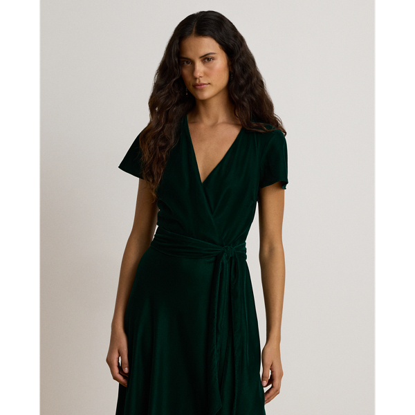 Belted Velvet Surplice Dress
