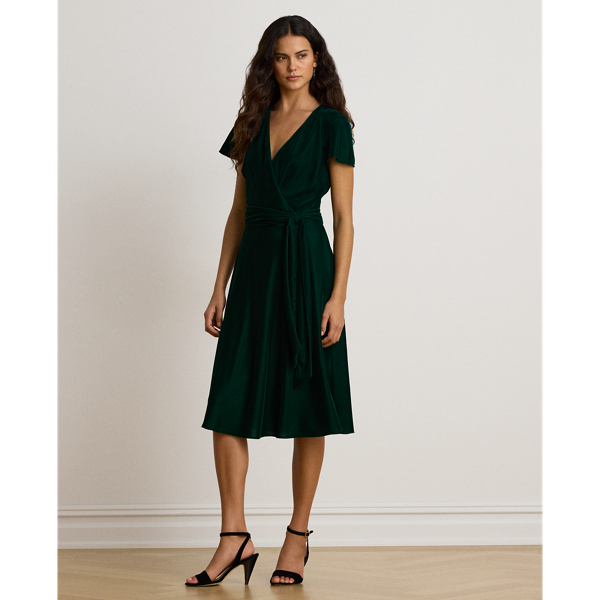 Belted Velvet Surplice Dress