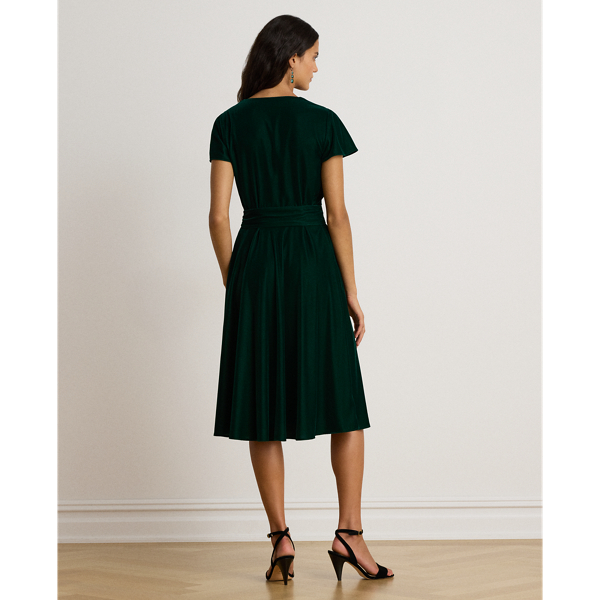 Belted Velvet Surplice Dress