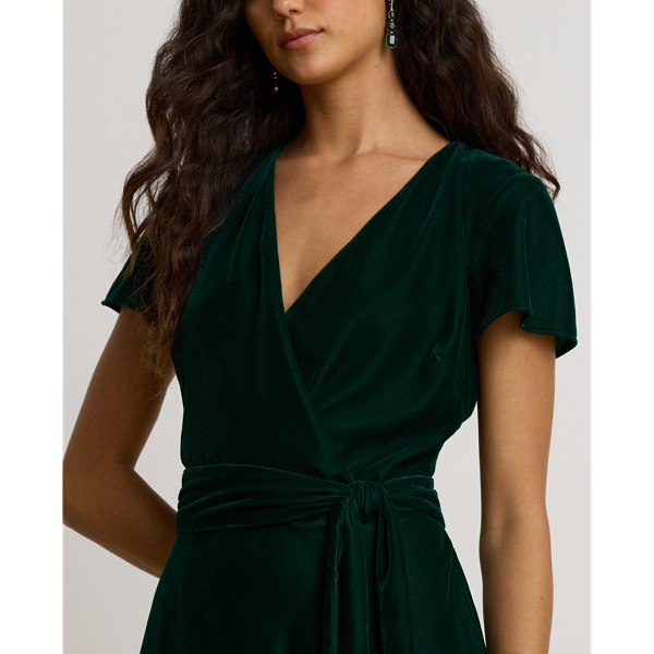 Belted Velvet Surplice Dress