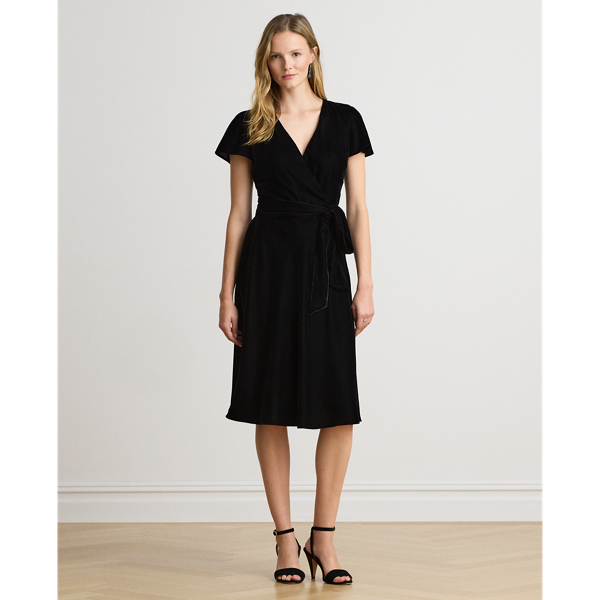 Belted Velvet Surplice Dress