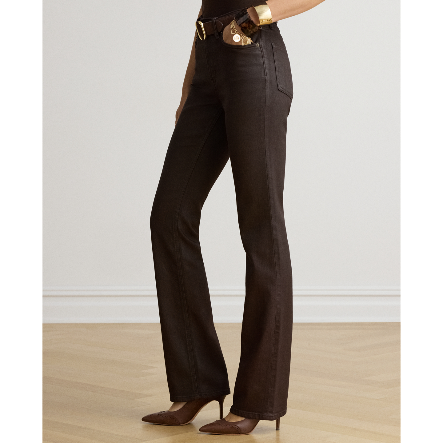 Женские джинсы Ralph Lauren Coated High-Rise Bootcut, цвет: Коричневый — фото 2