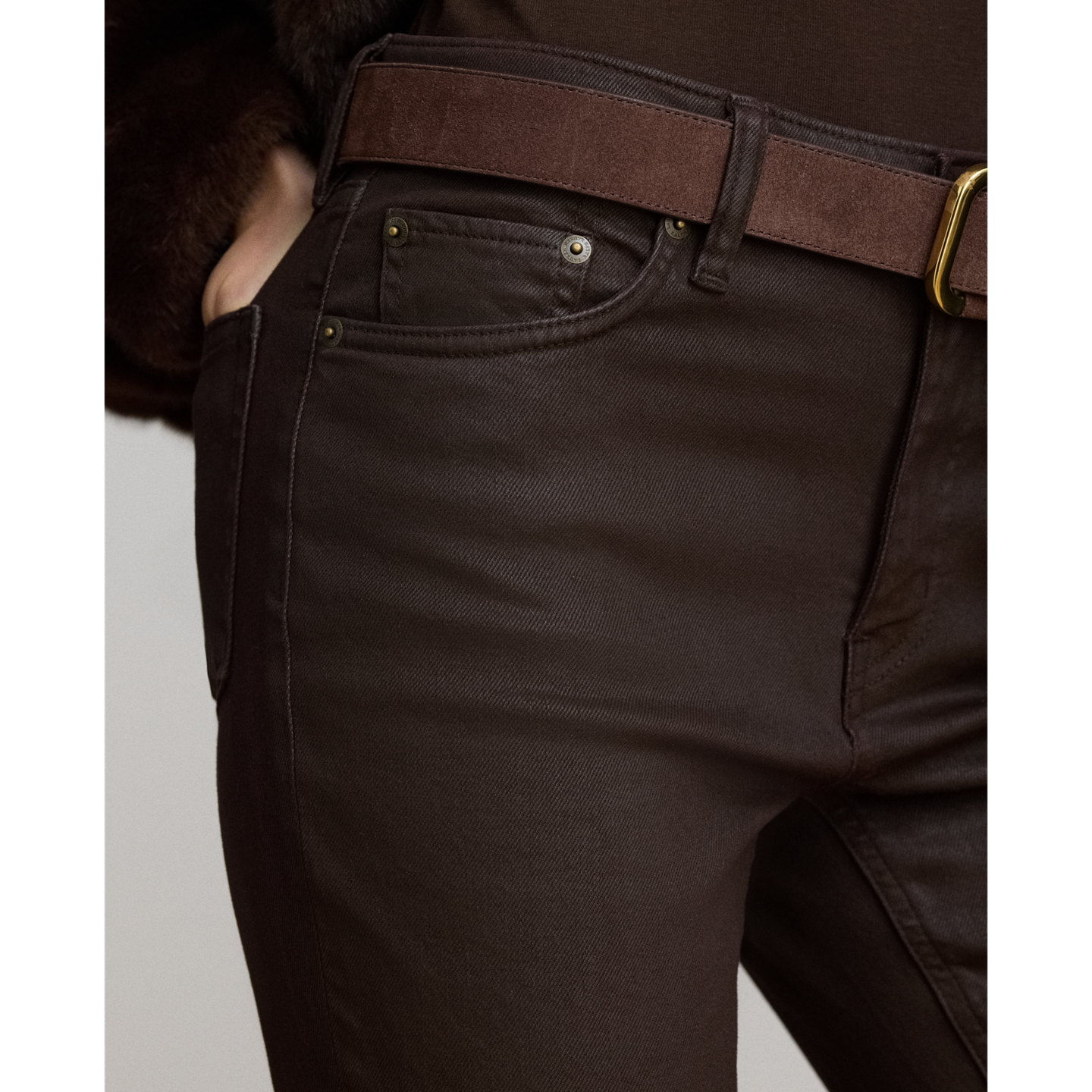 Женские джинсы Ralph Lauren Coated High-Rise Bootcut, цвет: Коричневый — фото 3