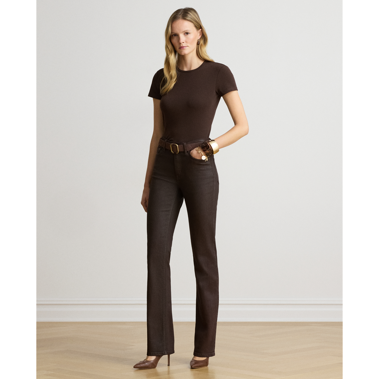 Женские джинсы Ralph Lauren Coated High-Rise Bootcut, цвет: Коричневый — фото 4