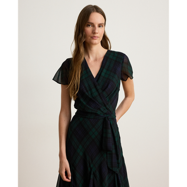 Black Watch Georgette Surplice Dress
