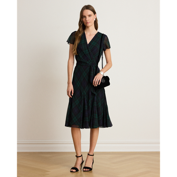 Black Watch Georgette Surplice Dress