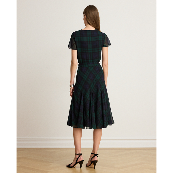 Black Watch Georgette Surplice Dress