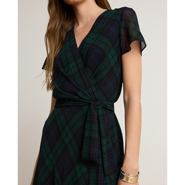 Black Watch Georgette Surplice Dress