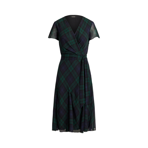 Black Watch Georgette Surplice Dress