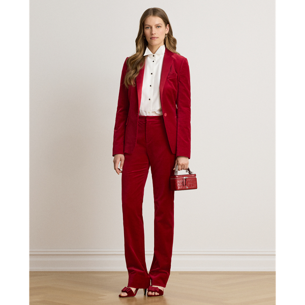 Satin-Trim Stretch Velvet Blazer