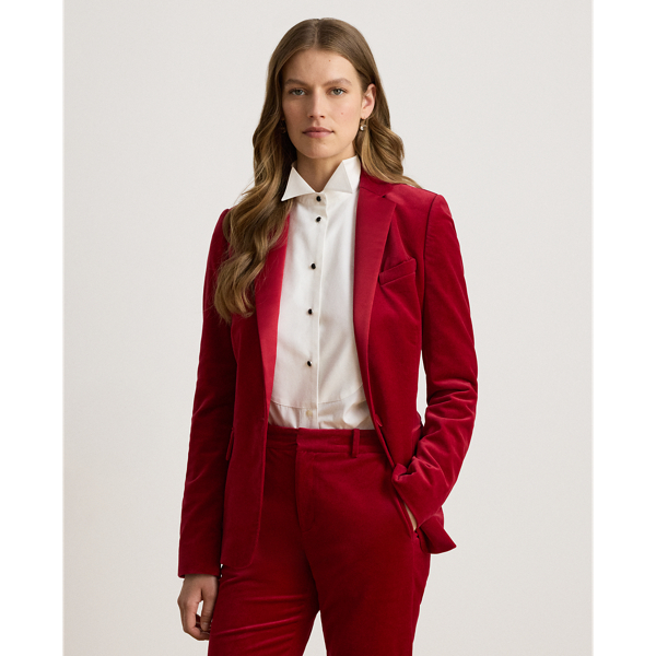 Satin-Trim Stretch Velvet Blazer