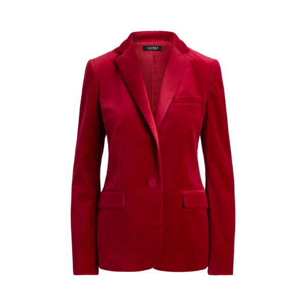 Satin-Trim Stretch Velvet Blazer