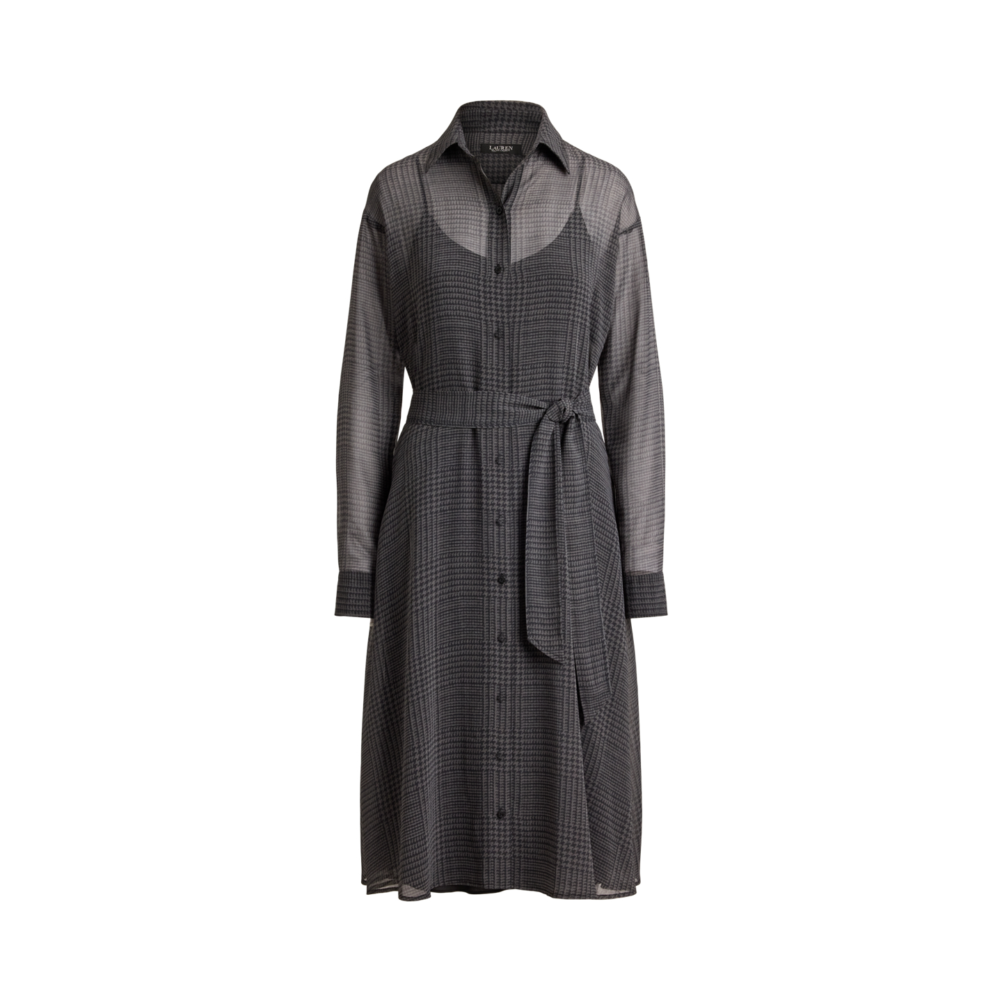 Женское платье Ralph Lauren Glen Plaid Belted Chiffon Shirtdress, цвет: Серый / Чёрный — фото 4