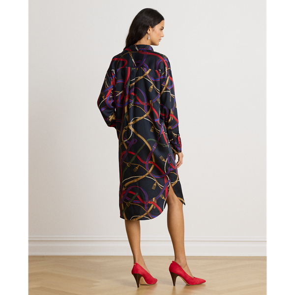 Belting-Print Twill Midi Shirtdress