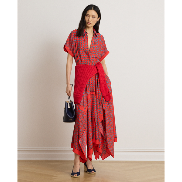 Foulard-Print Crepe Shirtdress
