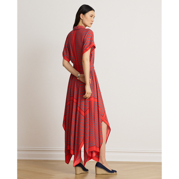 Foulard-Print Crepe Shirtdress