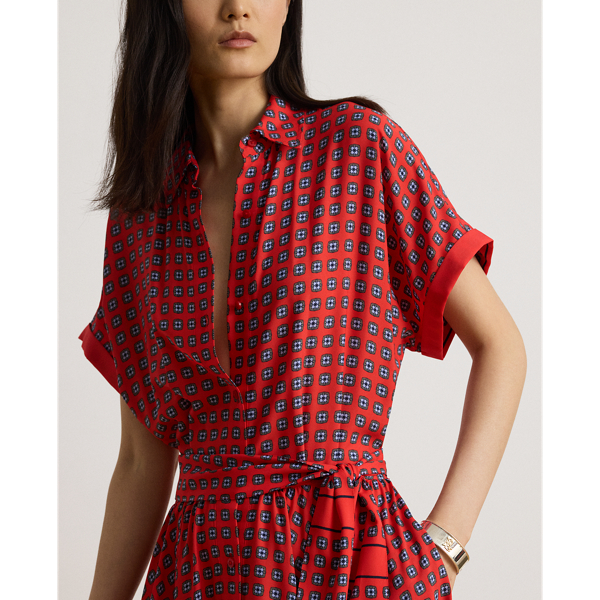 Foulard-Print Crepe Shirtdress