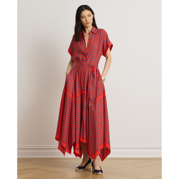 Foulard-Print Crepe Shirtdress