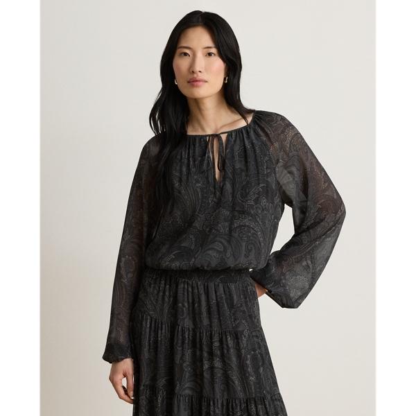 Paisley Crinkle Georgette Tiered Dress