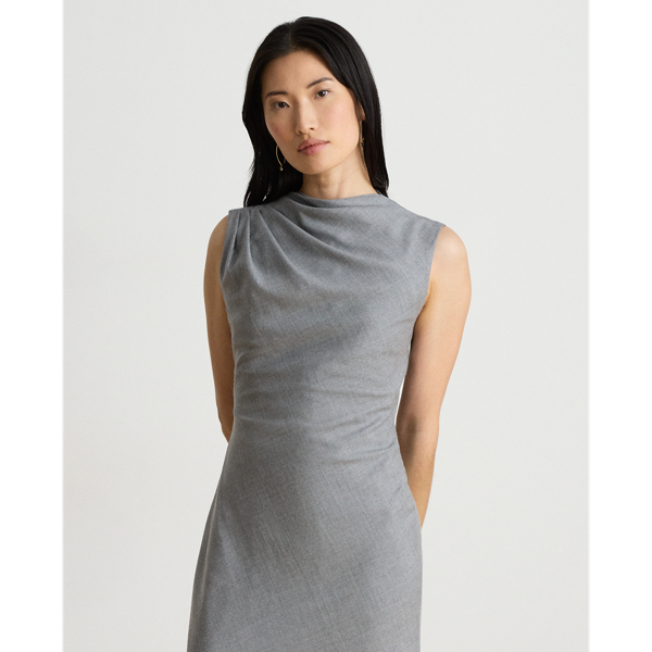 Pleated M&eacute;lange Wool Sleeveless Dress